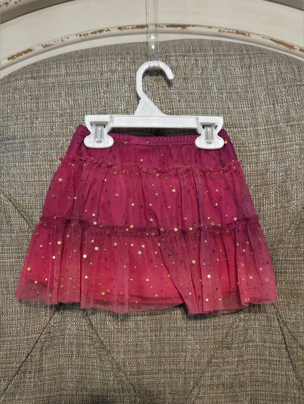 4t Girls' Pink Tiered Tulle Skort with Gold Shimmery Dots